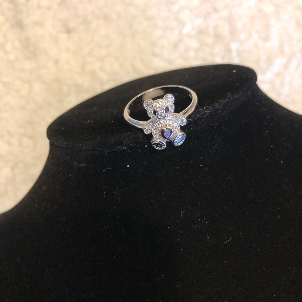 925 Sterling Silver Teddy Bear Ring CZ Gemstones